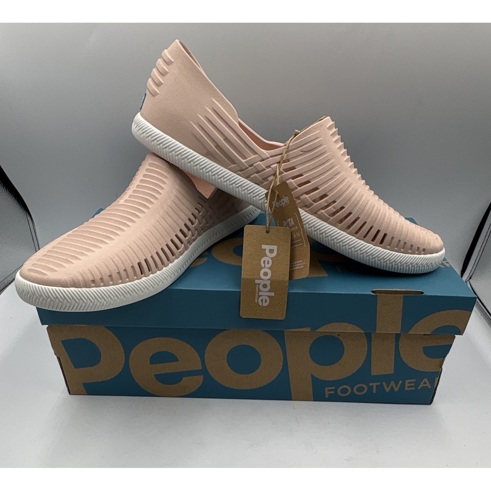 People Footwear Unisex Pink White Synthetic Slip-On Flat Round Toe Logo
